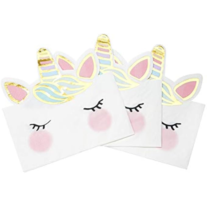 NAP-FACE PARTY DECORATIONS KIDS BIRTHDAY PARTYWARE TABLEWARE UNICORNS SHAPED NAPKIN 16PK, PAPER - Image 2